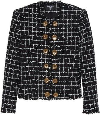 Balmain Square Tweed Crop Spencer Jacket in Eab Blk/White at Nordstrom, Size 10 Us