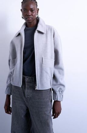 Topshop Crop Bomber Jacket in Light Grey at Nordstrom Rack, Size Large