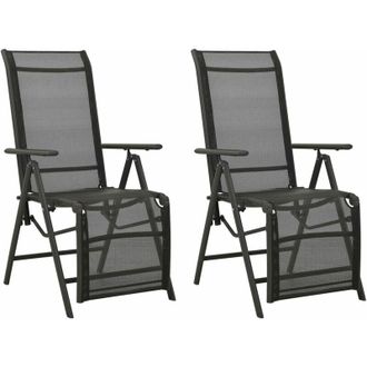 vidaXL Silla De Jard&iacute;n Reclinables 2 Uds Textileno Aluminio Negro Vidaxl
