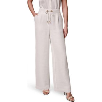 DKNY Crinkle Tie Waist Wide Leg Pants in Cream at Nordstrom, Size X-Small