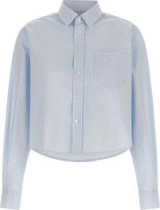 Ami Gestreepte Cropped Blouse - Dames - Overhemden - Blauw - 2XS - Katoen - Overhemden