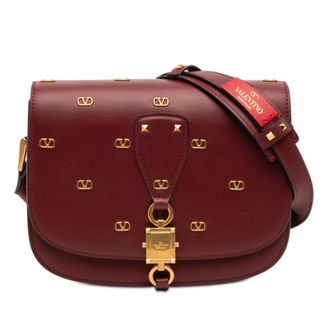 Valentino Pre-owned Womens Vlogo Embellished Leather Crossbody - Dark Red - One Size
