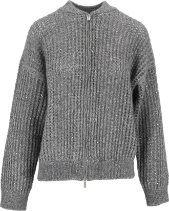 PESERICO Ribbed Knit Zip-Through Knit Cardigan