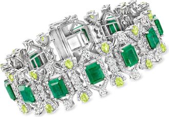 Ross-Simons Emerald, White Topaz and Peridot Bracelet in Sterling Silver