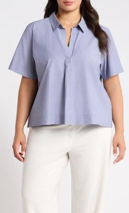 Eileen Fisher Johnny Collar Organic Cotton Top in Infinity at Nordstrom, Size 2X