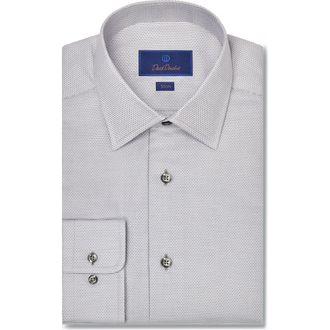 David Donahue Slim Fit Micro Dobby Cotton Dress Shirt in Pearl at Nordstrom, Size 15.5 32
