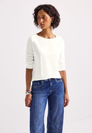 Street One 3/4-Arm-Shirt STREET ONE, Damen, Gr. 42, weiss (sanftes wei&szlig;), Jersey, Obermaterial: 100% Baumwolle, normal normal, U-Boot-Ausschnitt, Shirts 3/4-Arm-
