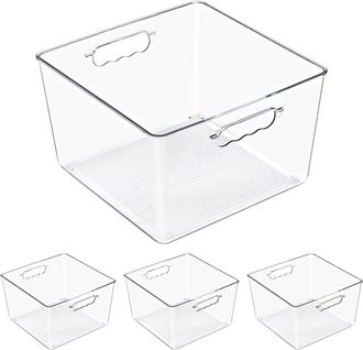 Sorbus 4-Pack Large Square Stackable Storage Bins With Handles