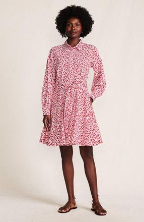 Lands End Poplin Button Front Dress with Godets in White/coral Red Painted Posies at Nordstrom, Size X-Large