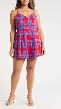 Sugarlips Rory Abstract Kirsten Tie Romper Curve in Cherry-Mul at Nordstrom, Size 1 X