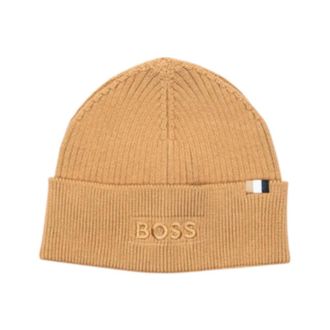 HUGO BOSS Accessoires, Heren, Beige, ONE Size, Katoen, Muts van katoen-wolmix, met de hand te wassen
