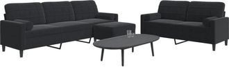 vidaXL Juego De Sof&aacute;s Con Cojines 3 Piezas Terciopelo Negro Vidaxl