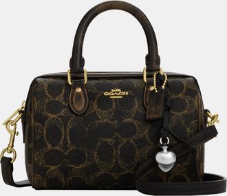 Coach Womens Mini Rowan Crossbody Bag In Loved Signature Canvas With Charms - Brown Leather - One Size