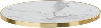 Oviala Mesa redonda de mármol blanco con borde dorado 60 cm