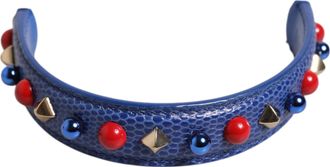 Dolce & Gabbana Blauwe Versierde Leren Tas Hande voor Vrouwen Schouderband