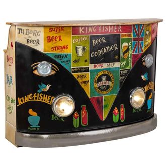Wanderlust Deco Barra botellero en negro de madera y metal con luz 150x60x105h cm