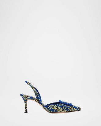 Manolo Blahnik Maysli Printed Buckle Halter Pumps