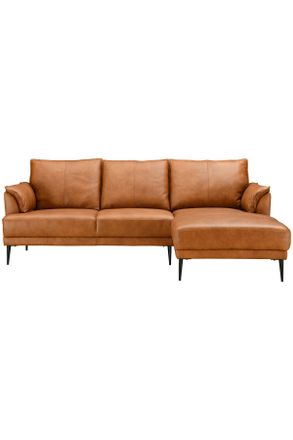 Livetastic Ecksofa, Cognac, Leder, Echtleder, Rindleder, Ottomane rechts, L-Form, 233x153 cm, Wohnzimmer, Sofas & Couches, Wohnlandschaften, Ecksofas