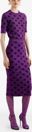 Dolce & Gabbana Womens Skirt With Dg Logo - Purple viscose - Size EU 38 (Womens)