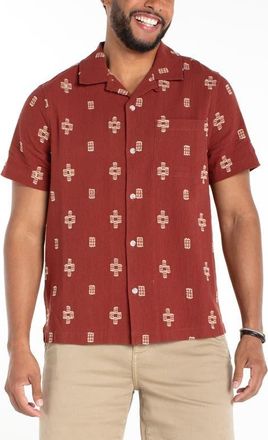 Liverpool L.A. Geometric Jacquard Cotton Camp Shirt in Red Oat at Nordstrom, Size X-Large