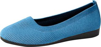 Generic Womens Ballet Flats Breathable Knitted Pumps Shoes Solid Color Fashionable Casual Comfortable Classic Slip On Dressy Shoes Work Holiday Sky Blue