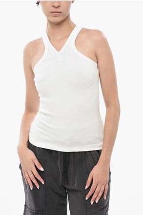 Courr&egrave;ges Ribbed Cotton Tank Top With Zip Detail size S