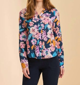 FDJ Long Sleeve Split Neck Shirt In Hyper Floral