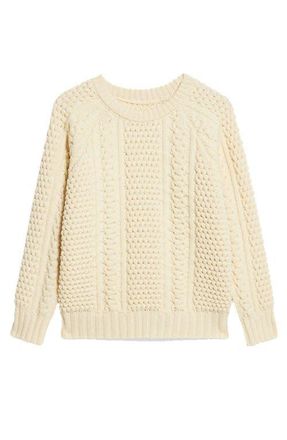 Fortela Aston Cable Knit Wool Crewneck Sweater in White at Nordstrom, Size Xx-Large Eu