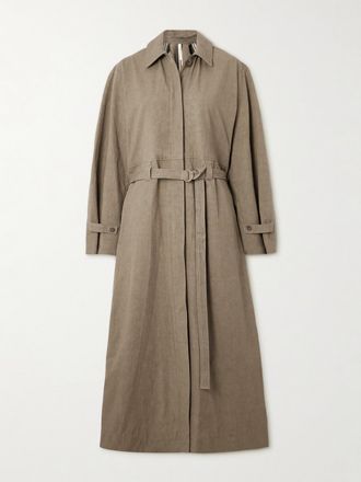 Lauren Manoogian Trench In Misto Cotone E Lino Con Cintura - Verde