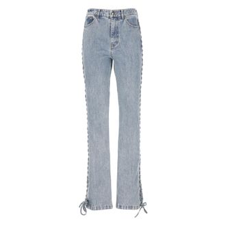 Rotate ROTATE Birger Christensen, Boot-cut Jeans, female, Blue, Size: W28 Blue Denim Jeans with Braided Details