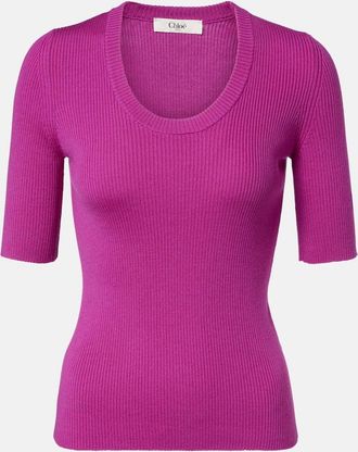 Chlo&eacute; Ribbed-knit wool top