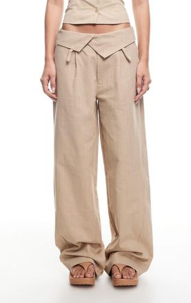 Lioness Flourish Foldover Wide Leg Pants in Deep Wheat at Nordstrom, Size Small