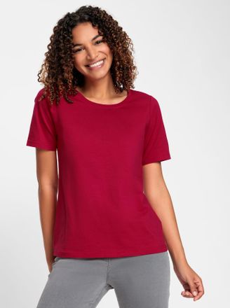 Casual Looks Kurzarmshirt CASUAL LOOKS Kurzarm-Shirt, Damen, Gr. 36, rot, 95% Baumwolle, 5% Elasthan, unifarben, Rundhals, Shirts Kurzarmshirt
