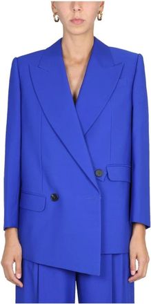 Alexander McQueen Double-Breasted Peaked Lapel Tailored Blazer - Dames - Blazers - Blauw - XS - Wol - Jassen