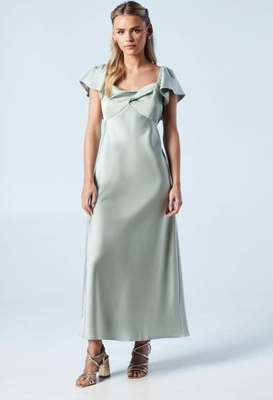 Oasis Womens Petite Twist Front Angel Sleeve Midi Bridesmaids Dress - Green - Size 12 UK