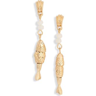 Nordstrom Rack Beaded Fish Drop Earrings in White Multi- Gold at Nordstrom Rack