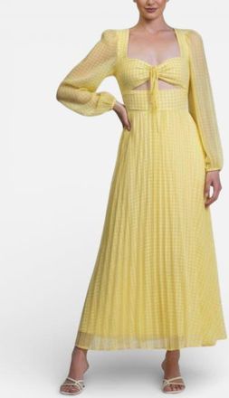 Rachel Roy Long-Sleeve Amira Pleated Midi Dress in Limelight Gingham at Nordstrom, Size 10