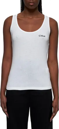 Chlo&eacute; Womens Cotton Ribbed Tank Top White