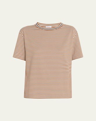 Brunello Cucinelli Monili Trim Striped Cotton T-Shirt