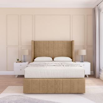 Sloomy Melbourne Dumfries Wingback Bed Set, No Drawers & 54 Floor Standing Headboard in Light Beige | Size: Small Single