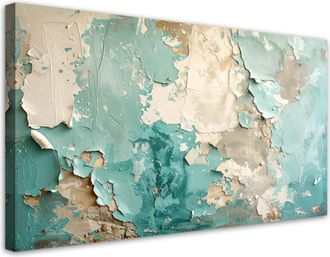 Feeby Cuadro En Lienzo, Pintura Imitaci&oacute;n Abstracta En Colores Beige Y Turquesa, 120x60