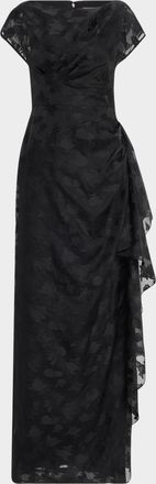 Lela Rose Florence Draped Short-Sleeve Fli Coupe Gown