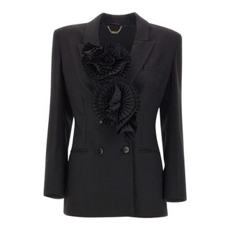 Blumarine Getailleerd jasje met 3D-geplooide rozen - Dames - Jassen - Zwart - Maat: XS Leer