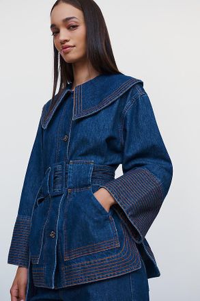 Farm Rio Denim Trench Coat Jacket