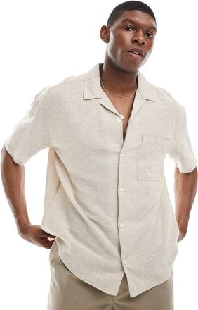 Only & Sons linen mix relaxed resort shirt in beige-Black