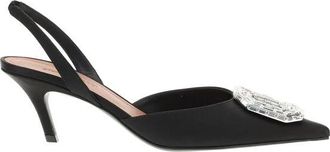 Amina Muaddi Versierde Slingback Pumps - Dames - Schoenen - Zwart - Maat: 36 1/2 EU Zijde
