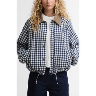 Barbour Ovingham Check Print Jacket in Gingham Navy/Neutral at Nordstrom, Size 14 Us