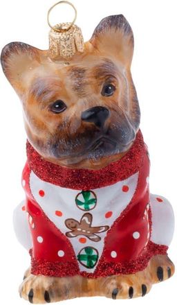 Joy to the World Collectibles French Bulldog in Christmas Pajamas Glass Ornament in Red Multi at Nordstrom