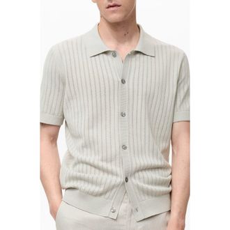 Mango Pointelle Polo Sweater in Ice Grey at Nordstrom, Size X-Large