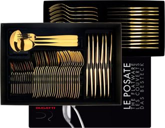 Bugatti Riviera Gold, Posate Set 75 Pz, Scatola Gallery, Casa Bugatti - Colore: Oro Lucido